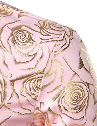 Muški noćni klub Zeroyaa Rose Gold sjajni cvjetni printom tankim gumbom za majice za zabavu