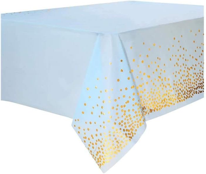 Norzee 5-pakovanje bijele boje za jednokratnu plastičnu stolnjak, zlatni tački konfeti pravokutni