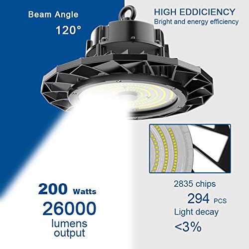 Abodong LED High Bay Light 200W 26 000LM NLO High Bay LED Svjetla Svjetla 1-10V Zatamnjeni 5000K 4'Cable