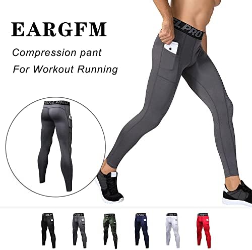 EARGFM muške atletske helanke trening kompresijske pantalone sa džepovima Cool Dry Baselayer aktivne hulahopke