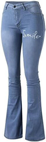 Jean pantalone za žene Butt Lift ženske farmerke elastične farmerke engleski štampani donji deo zvona opran
