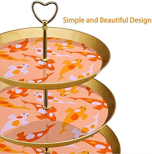3-tier cupcake stalak, kawaii koi carps narandžasti uzorak plastične ploče za desertne ploče za