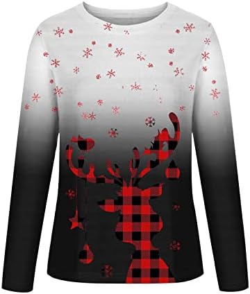 PLAID ELK dukserica za žene božićne pulover majica Gradient Snowflake dugih rukava Tunika Ležerne