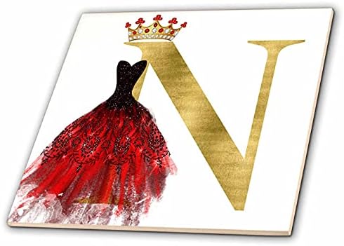 3drose crvena haljina slika dragulja kruna slika zlatnog monograma N-Tiles