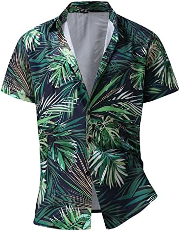 Ubst Muške havajske košulje, ljetni kratki rukav tropski cvjetni tipki za ispis prema dolje opušteno fit