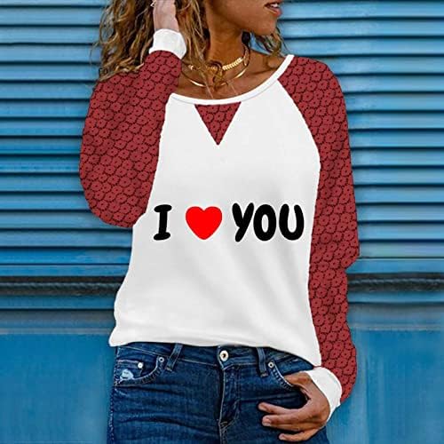 Ženska crvena grafička majica modne kukičane čipke vrhovi bluza Blok blok casual tees slatka majica za Valentinovo