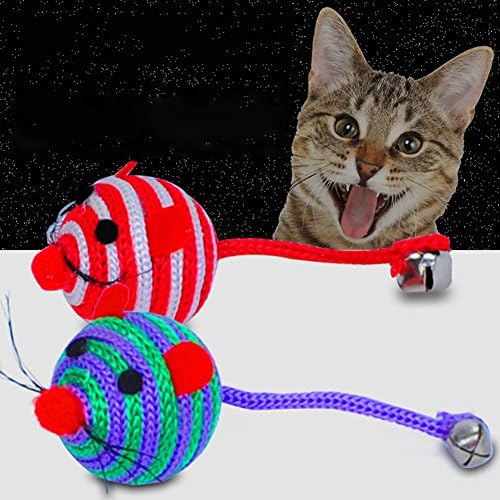 Pulabo Korisno i praktikalno pruga najlonski konop okrugli kuglični miš dugi repni zvoni kućni ljubimac mačji ugriz igraju igračku nasumično kreativno i izvrsna izrada