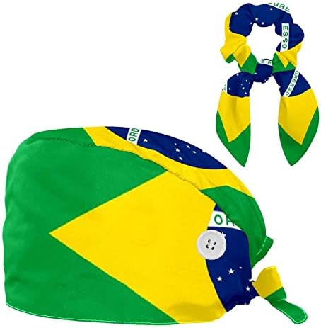 Sestre piling kapice Žene duge kose, zastava Brazila Podesiva radna kapa s gumbima i lukom kosom Scrounchie