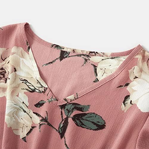 Focamia Pink V izrez Ruffle s kratkim rukavima za spajanje leptira i cvjetna haljina za printu za mamu