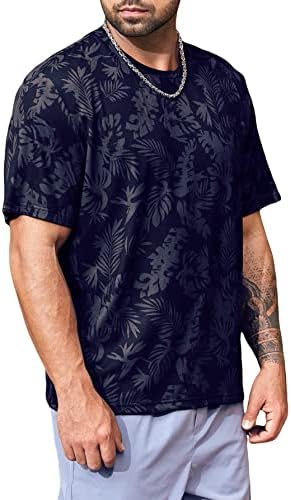 Oyoungle muški veliki i visoki casual tropskog tiska kratkog rukava, pulover kratkih majica vrh
