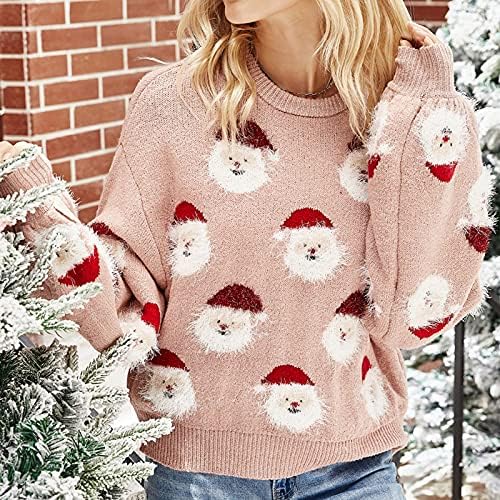 Božićni džemperi za žene Slatke Xmas Santa Claus Knit Pulover Holiday Cosy Cryneck Duksevi