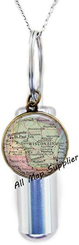AllMapsupplier modna kremacija urna ogrlica, Wisconsin Karta URN, Wisconsin Karta Kremat urn ogrlica sa državnom