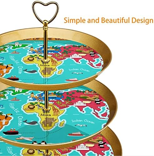 Cupcake Prikaz desertna toranj, plastična 3 resied pecivo Zlatni štand, mapa svjetske desertne kule liječenice