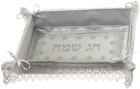 3 komplet za posluživanje računara za subotu i židovske praznike uključujući ladicu ogledala Challah u košarici od čipke + podudaranje Challah poklopac + nož ​​od nehrđajućeg kruha
