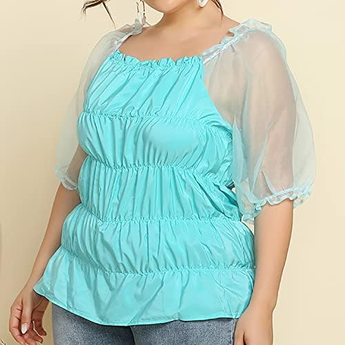 LCEPCY Plus veličine mrežica puff rukava za žene udobne ekspertne bluze casual ljetne majice za nošenje sa gamašima