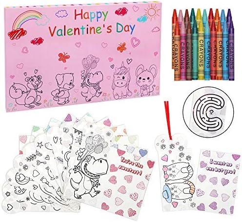 50pcs Valentinovo bojanje za bojanje za dječju školu u učionici + 152 kom boji + 50 pokloni za koverte -