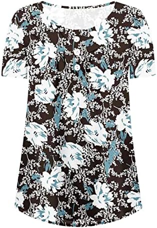 ticcoy womens Summer Shirts Floral Print Ruched Button Tunic Tops V izrez kratki rukav T Shirt labave