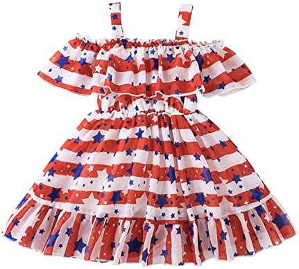 Novorođena djevojka haljina Toddler djevojke bez rukava Dan nezavisnosti prugasta štampana haljina 4. jula