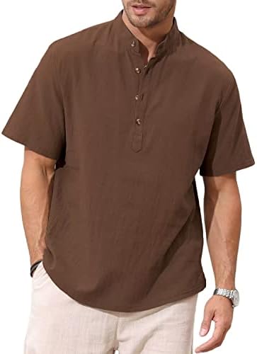 Uni Clau Muška Pamučna Posteljina Henley Majice Kratki Rukav Henley Hipi Casual Ljetne Plaže Majice