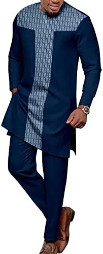 Afrička odjeća za muškarce Casual trenerka Print košulja i hlače Set dugih rukava o-izrez Odjeća