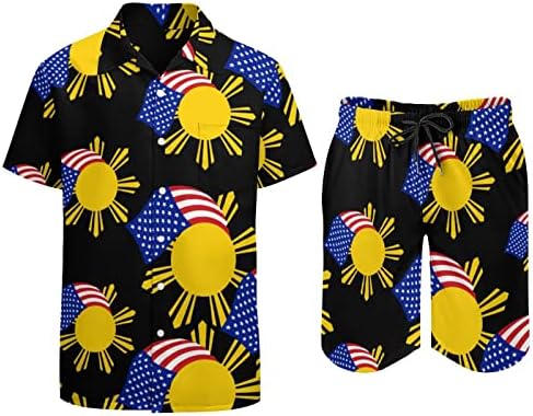 Filipinska i američka zastava Muška odjeća za 2 komada havajska gumba niz majicu kratkih rukava i šorc odijela