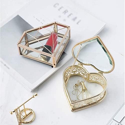 Yalych kutija Zlatna stakla Clear Metal nakit Torbica sitne kutije Srce i dijamantski oblik. Kutije za nakit