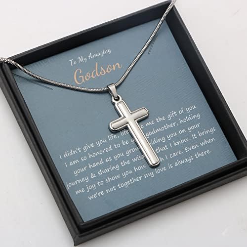 MOOGEEN Cross ogrlica za muškarce vjera vjerski Christian nakit Crna Srebrna Cross privjesak