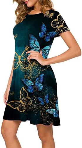 Žene 2023 Ljetna casual haljina kratka rukava majica Tuničke haljine labave ljuljačke suncokreta cvjetna