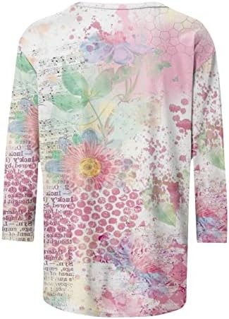 Srednja dužina 3/4 vrhova rukava za žene šarene cvjetne tiskarske košulje Crewneck casual bluze za