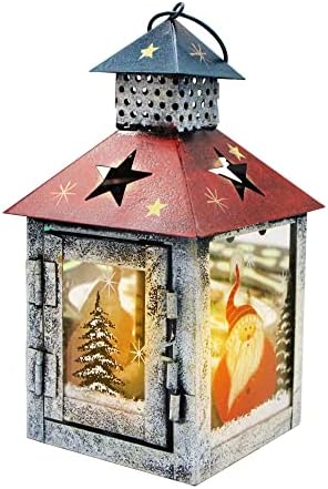 Novogodišnji dekorativni držač lampiona za svijeće, crvena i Zelena kuća, ručno oslikani Metal