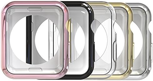 Simpeak 5 Pack Soft Back Case Kompatibilan sa Apple Watch-om 42mm serije 3/2 / 1, tanki, prozirni, crni, ružičasti