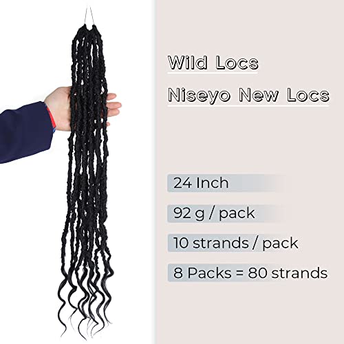 Niseyo Wild Locs 24 Inch Distressed Faux Locs with Curly Ends 8 Packs Distressed Goddess Locs Heklana kosa 24 in Long Soft Butterfly Loc Pre-looped Deep Wavy End