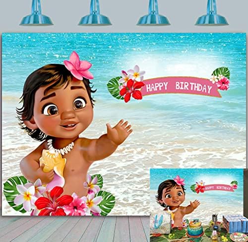 BoTong 7x5ft Baby Moana Backdrop dekor za rođendansku zabavu Banner morska Plava Voda ljetna
