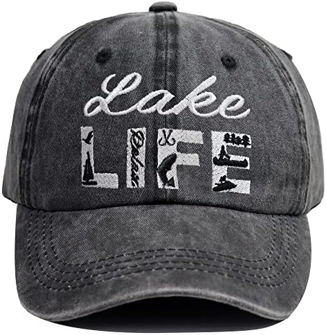 Šešir Lake Life, vezena Podesiva bejzbol kapa uznemirena Vintage & nbsp;oprani pamučni traper Tata