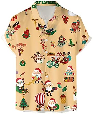 Xxbr muški božićni gumb dolje majice kratki rukav 3D smiješna grafička casual havajska majica xmas