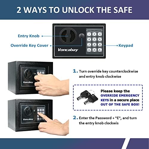 Voncabay novac sef za dom sa senzorom Light & Vatrootporna novac torba za Cash Safe, sigurnost sef za novac Sef sa ključevima & amp; Pass Code ,Lock Box vatrootporni Sef sa digitalnom tastaturom