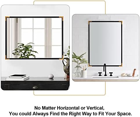 ANDY STAR 30 x40 crno-zlatno ogledalo, mat crno pravougaono ogledalo za kupatilo, veliko ogledalo za kupatilo sa drvenim okvirom za ispraznost, preko sudopera, ulaz, visi horizontalno ili vertikalno