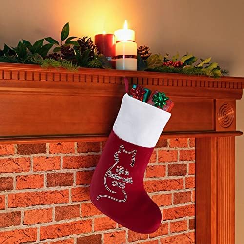 Život bolji s mačkim Srcem Božić Čarapa Božićne čarape Pouch House Porodični Xmas Decor