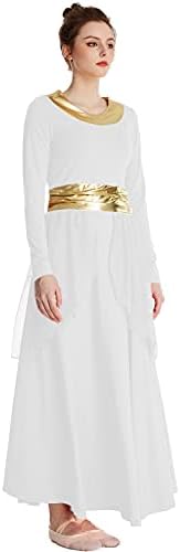 HIHCBF Žene s dugim rukavima Plesna haljina Liturgična metalik struk široka ljuljačka šifon suknje obožavaju
