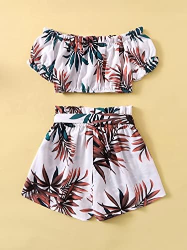 Oyoangle djevojačka odjeća od 2 komada Tropski Print sa kroja za ramena i šorc havajski Set