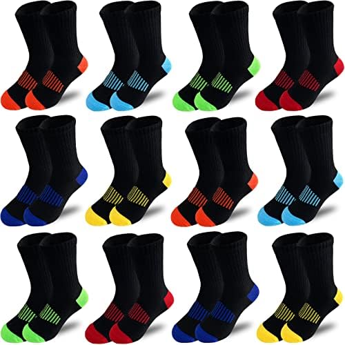 Jamegio Boys Crew čarape 12 pari rastezljivih atletskih pamučnih čarapa za Veliku malu djecu, čarape za dječake od 2-8 godina