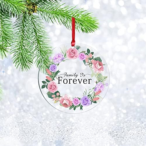 Okrugla akrilna ornamentarna porodica je zauvijek cvjetni vijenac očisti ukras za božićne novost elegantni cvjetni vijenac Privjesak za odmor Viseći ukrasi Naziv oznake za dječje djevojke