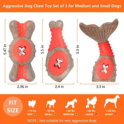 VECH izdržljive pse za agresivne malene malene pasmine, 3 pakete liječe gumenu puzzle pse žvakaće igračke za srednje pse, sigurna i neuništiva pasa bone četkica za zube