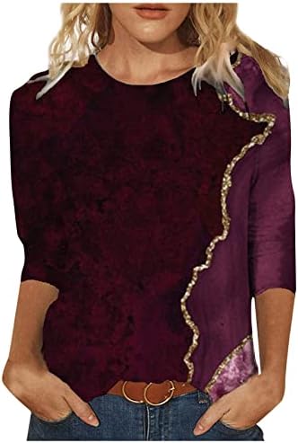 Modni vrhovi za žene Trendi ispis majica okrugli vrat 3/4 rukava majice 2023 ljetne casual bluze