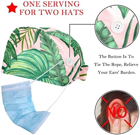 2 komada Unisex Bouffant kape sa tasterima vezati kape sa duksevima za žene za žene, tropsko zeleno lišće lišće