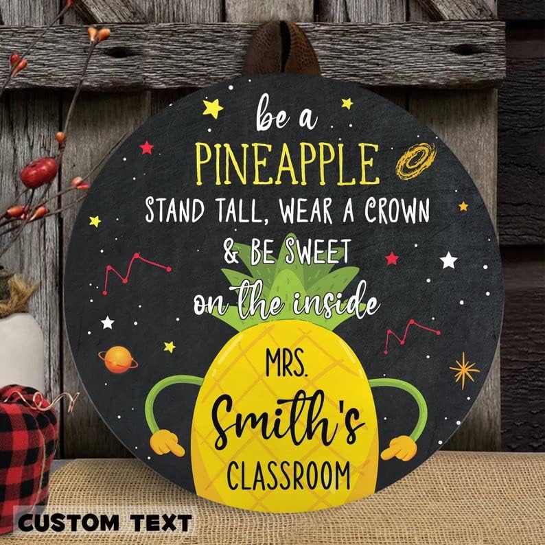 Nazenti personalizirani učiteljski znakovi - prilagođeni učitelj znakov za vrata od ananasa, znakovni