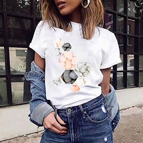 Ženske Majice Geometrija Boja Blok Casual Tops Ljeto O-Izrez Tshirt Slatka Funny Tunike Trening T-Shirt