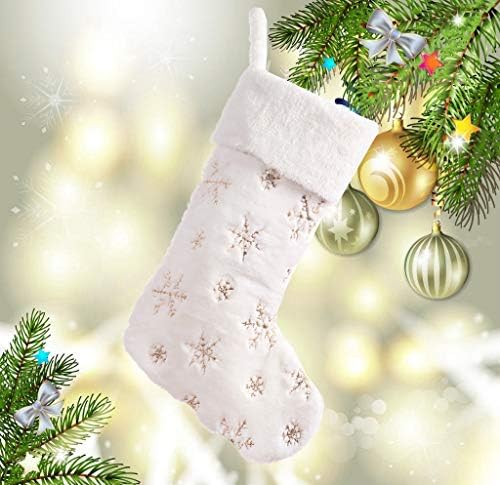Ewolee Božićne čarape, visoki bijeli plišani Xmas Snowflakes čarape Držači čarapa sa visećim petlji za