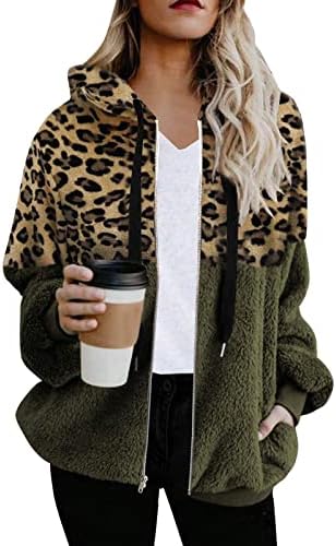 Cokuera ženska modna prevelika kaput kaputa kaput kaput nejasno runo Leopard ispis džepova s ​​rukavima