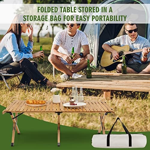 COSTWAY sklopivi stol za piknik, prijenosni 4ft Roll Up stol za kampiranje sa torbom za odlaganje, za 4-6 osoba, sklopivi bambusov stol niske visine, za unutrašnju & zabavu na otvorenom, roštilj i planinarenje